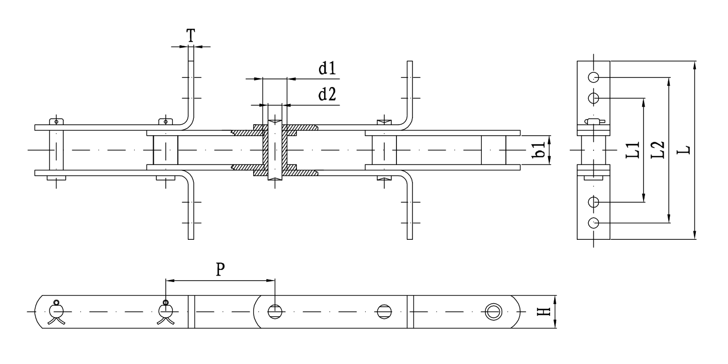Plano de cadena raspadora tipo GLF