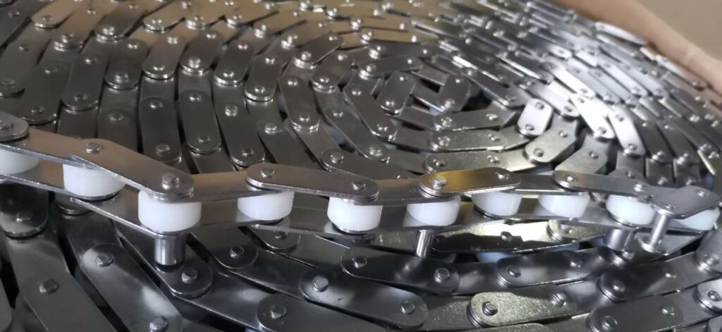 Sistema de cadena elevadora de acero inoxidable con rodillos de nylon